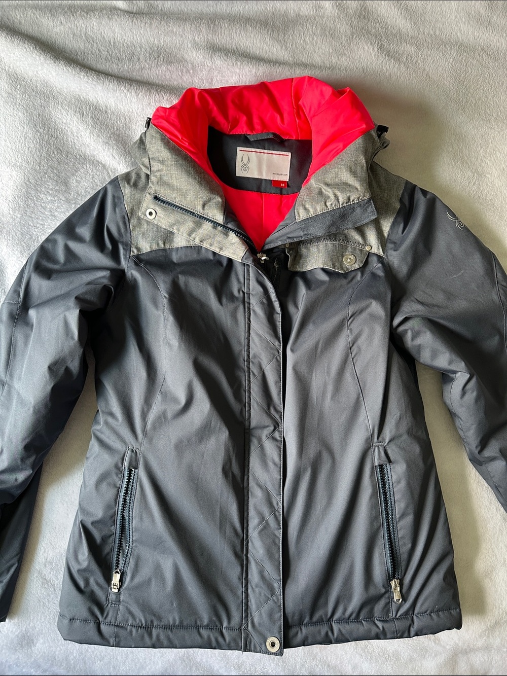 Spyder Gray Ski Jacket with Bright Pink Lining